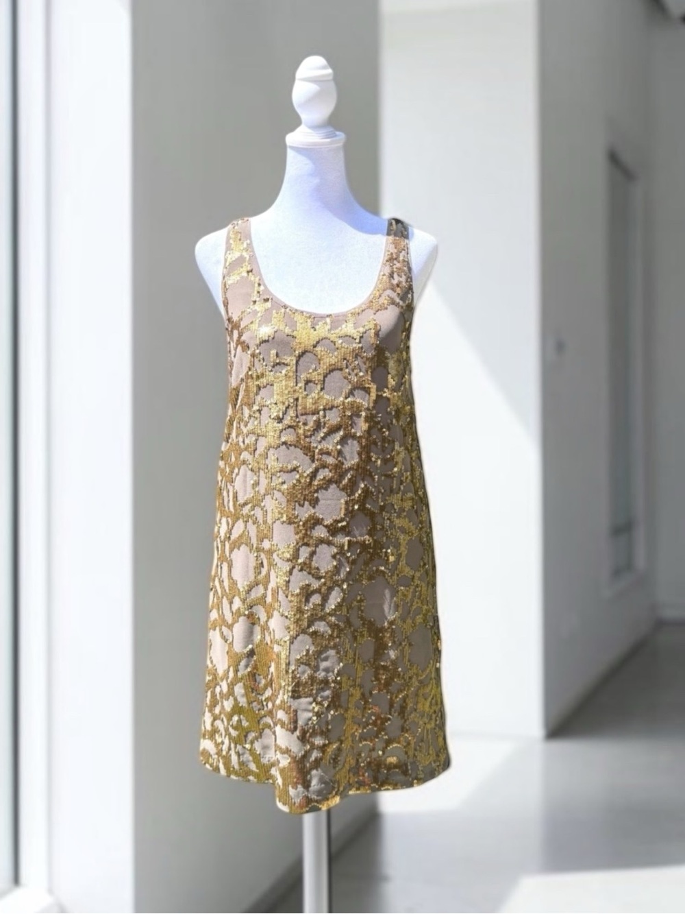 Hoss Intropia Gold Sequin Dress EU 34 US 2 XS Taupe Stone Cocktail Party